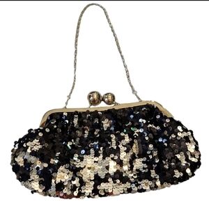 Black and Silver Sequin Evening Bag Clutch